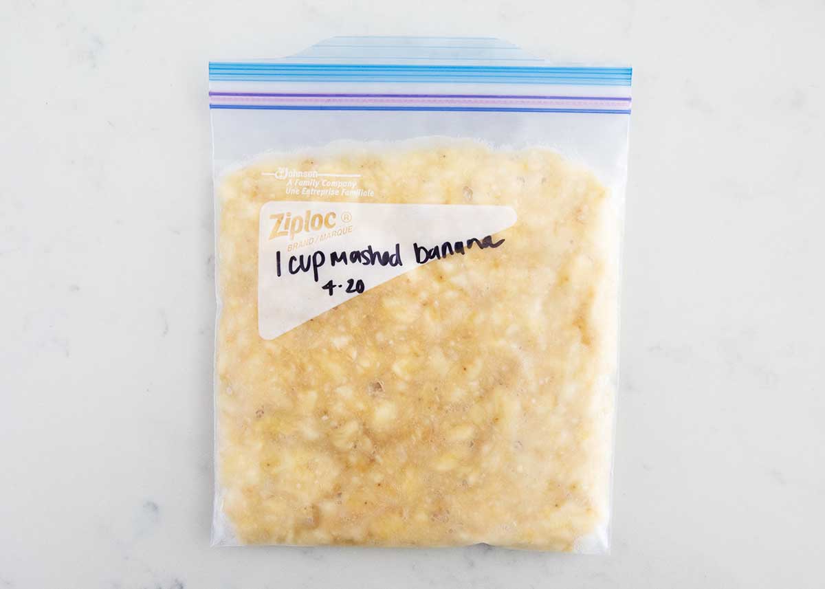 Frozen banana mush in bag.