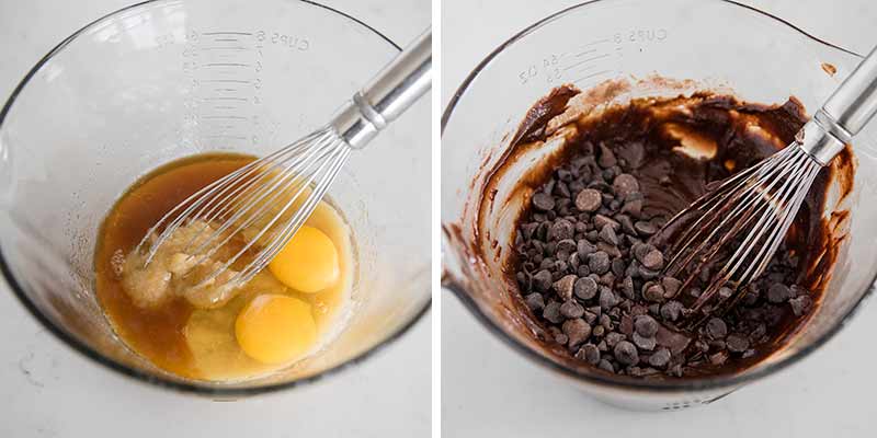 Mixing brownie batter.