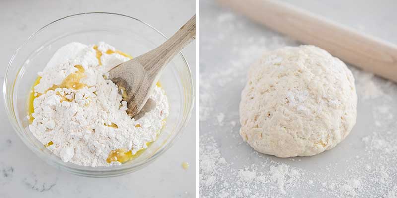 Mixing no yeast pizza dough.