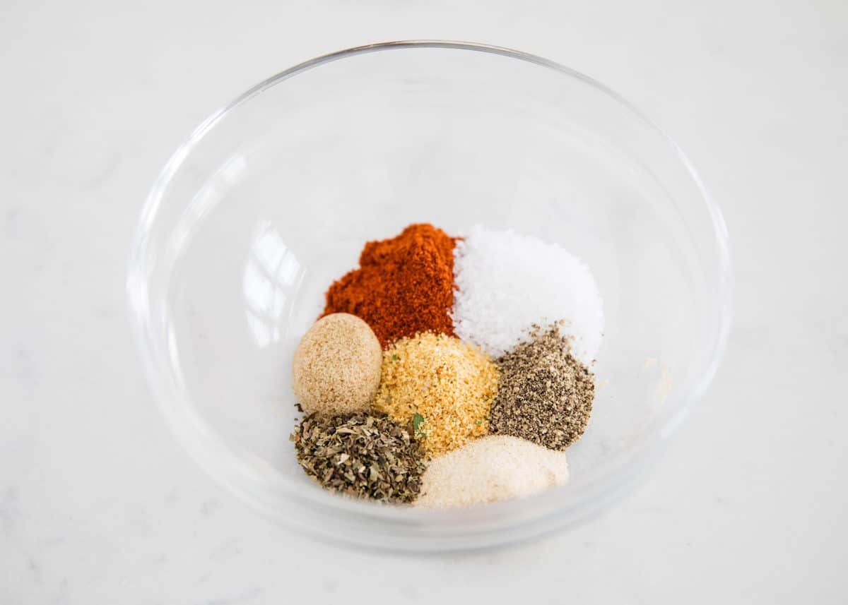 Seasonings in a glass bowl.