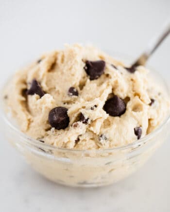 edible cookie dough in a glass bowl