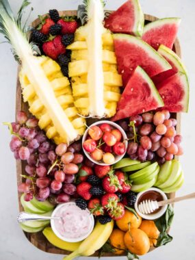 fruit platter on wooden board
