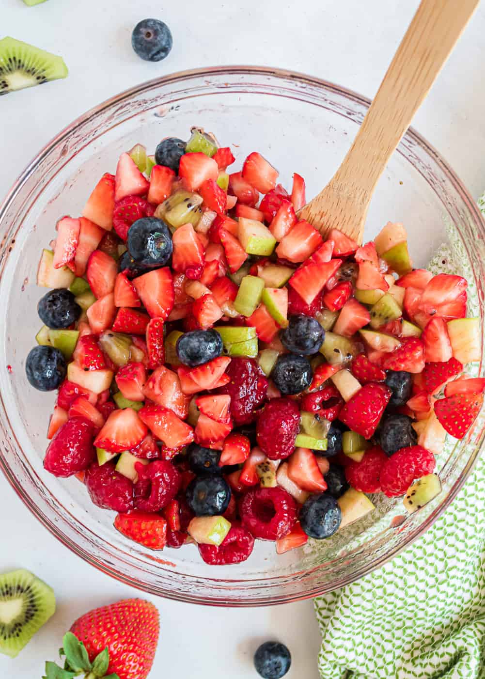 Fruit salsa in glass bowl.