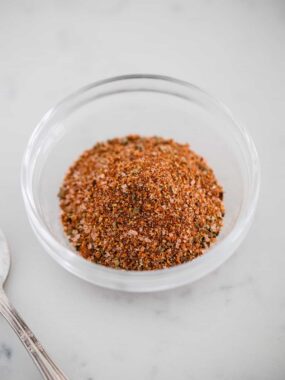hamburger seasoning in a glass bowl
