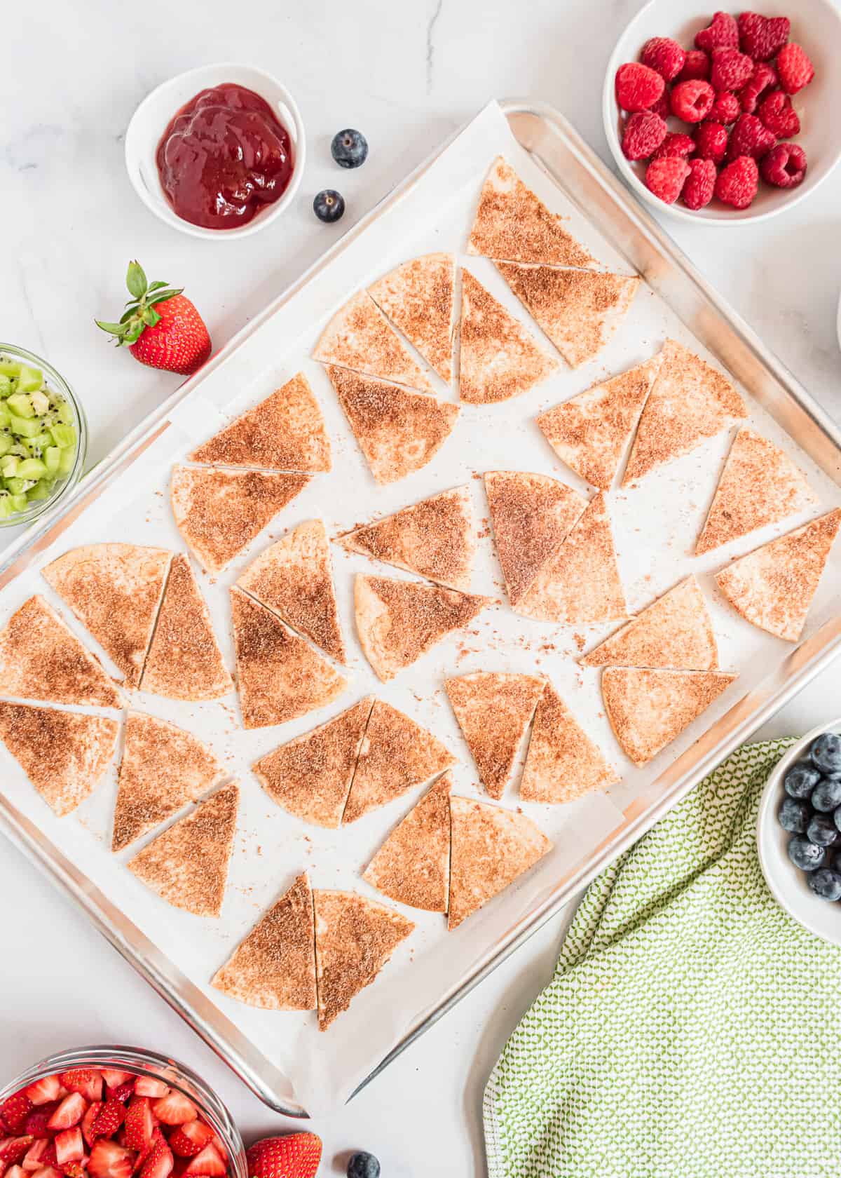 Cinnamon chips on pan.