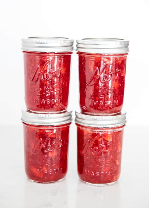 stacked jars of strawberry jam