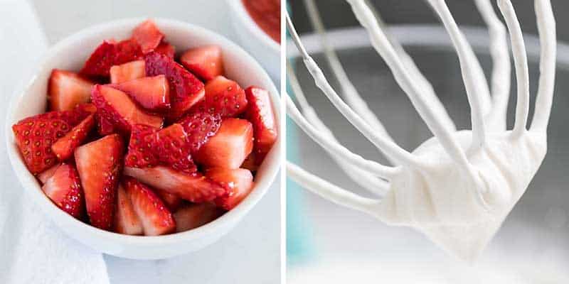 Diced strawberries and homemade whipped cream.