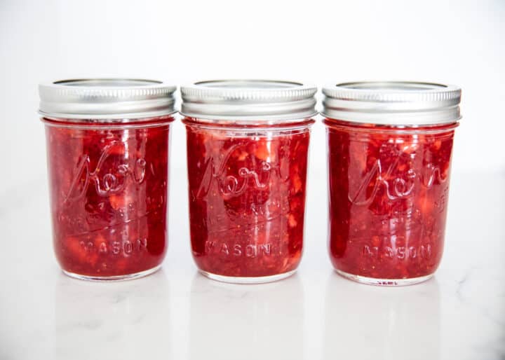 strawberry jam in jars
