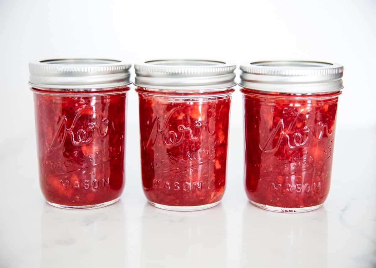 Strawberry jam in jars.