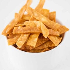 tortilla strips in white bowl