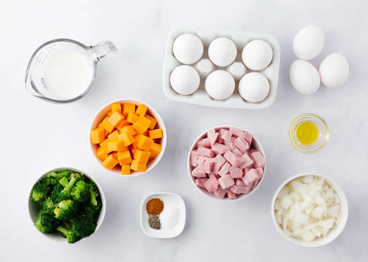 Frittata ingredients on the counter. 