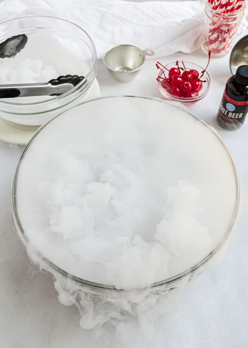 Dry ice in bowl.