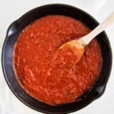 marinara sauce in cast iron skillet