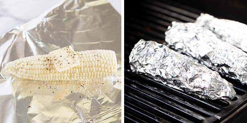 Grilling corn in foil.