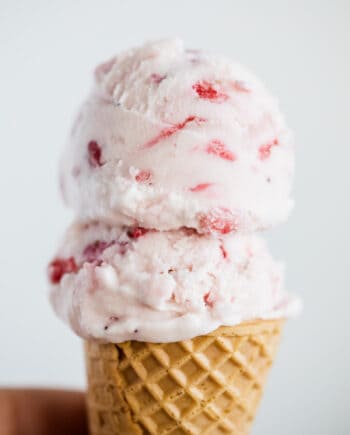 strawberry ice cream in cone