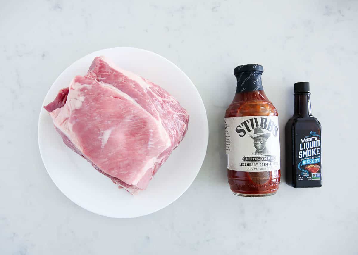 Pulled pork ingredients on counter.