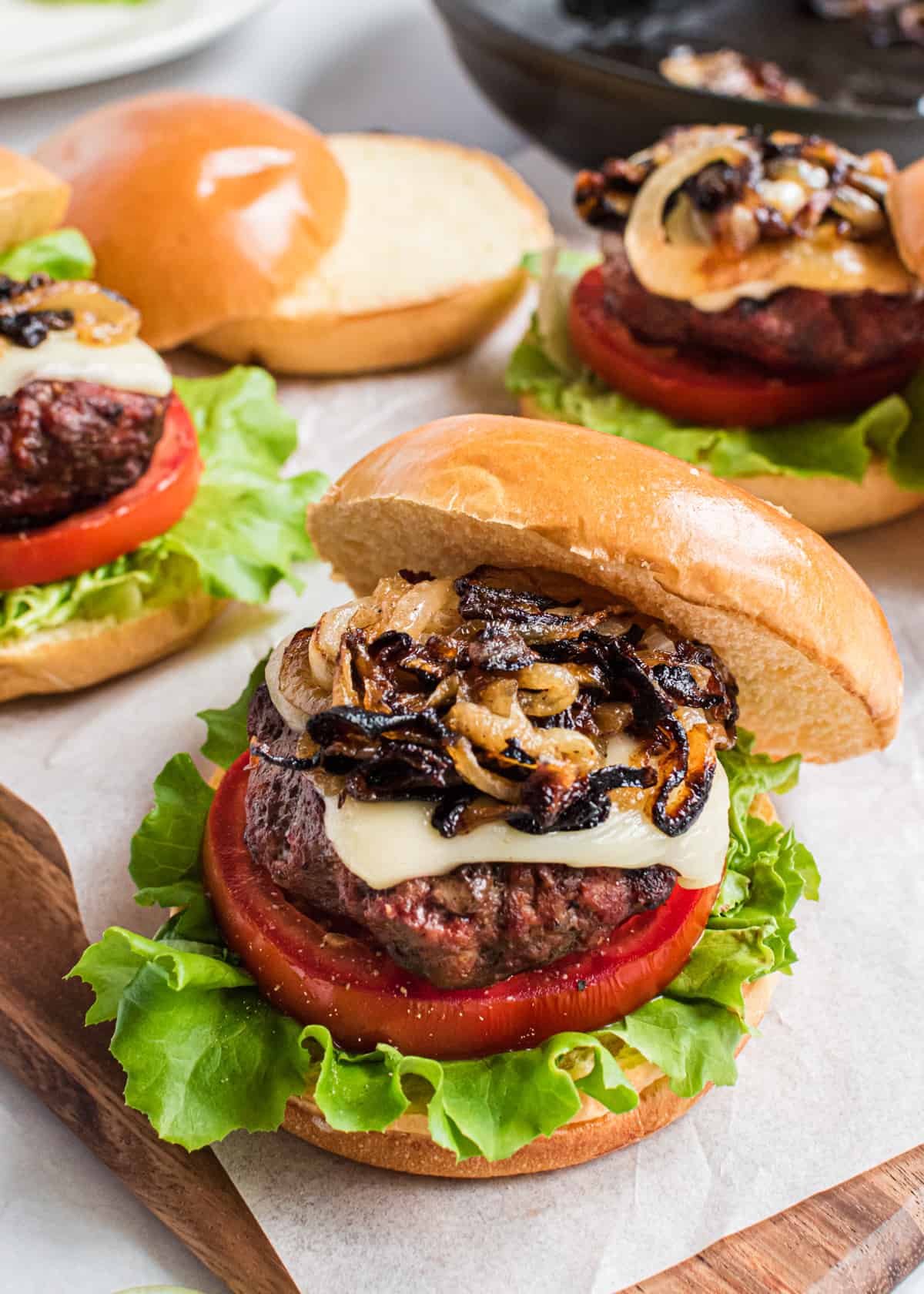Italian burger with caramelized onions.