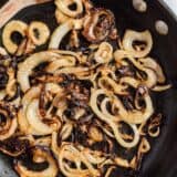 caramelized onions in black skillet