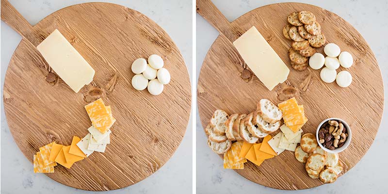 Placing cheese on a board.