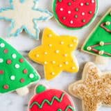 Christmas sugar cookies on the counter.