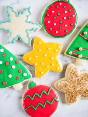 Christmas sugar cookies on the counter.