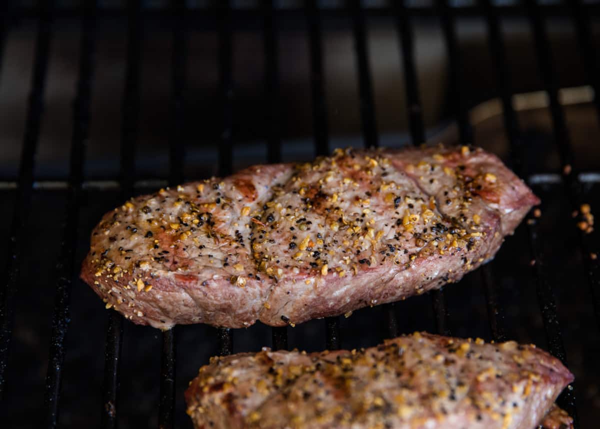 Steak on the grill.