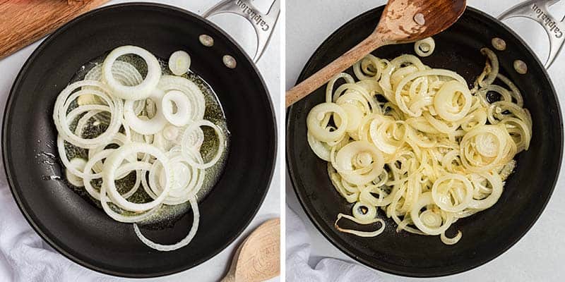 Caramelizing onions in skillet.