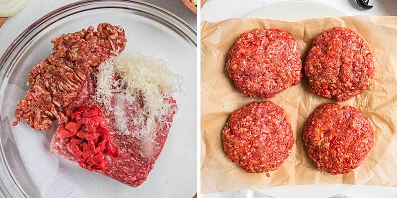 Forming Italian hamburger patties.