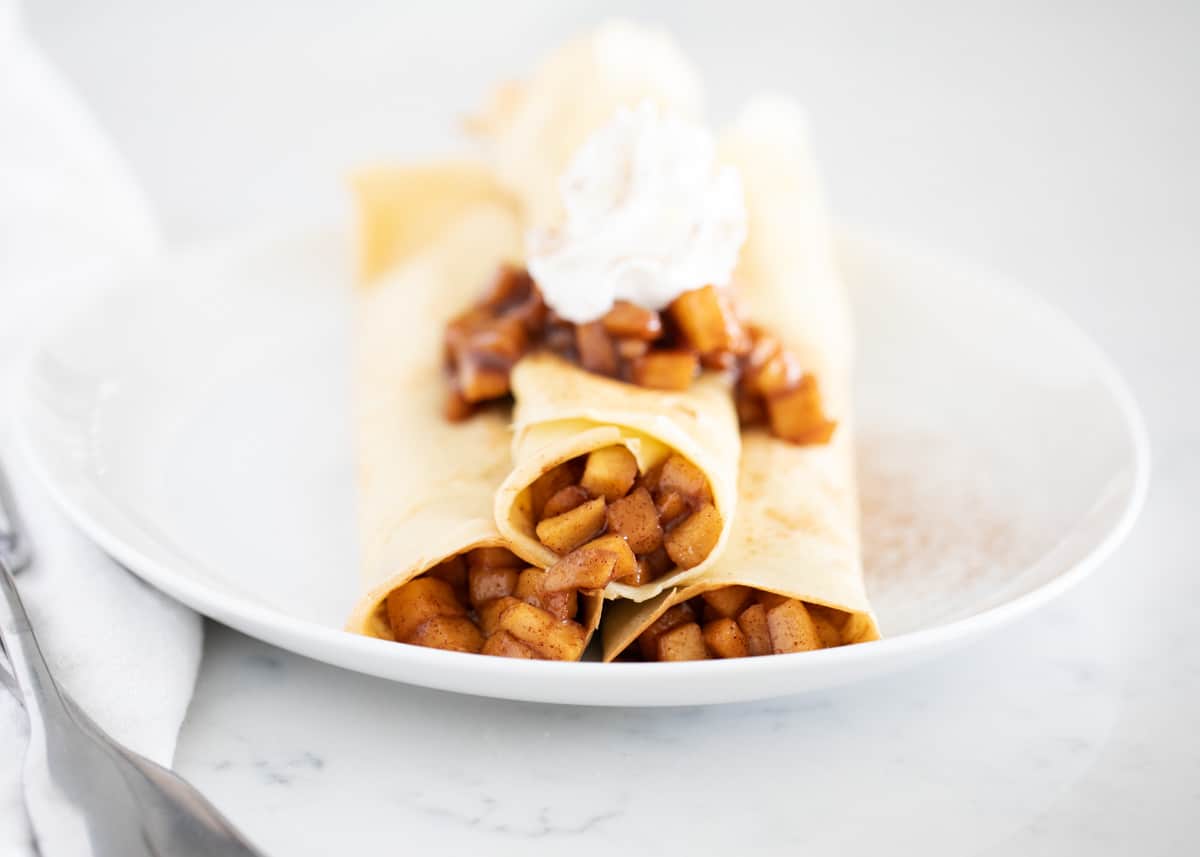Apple filled crepes.