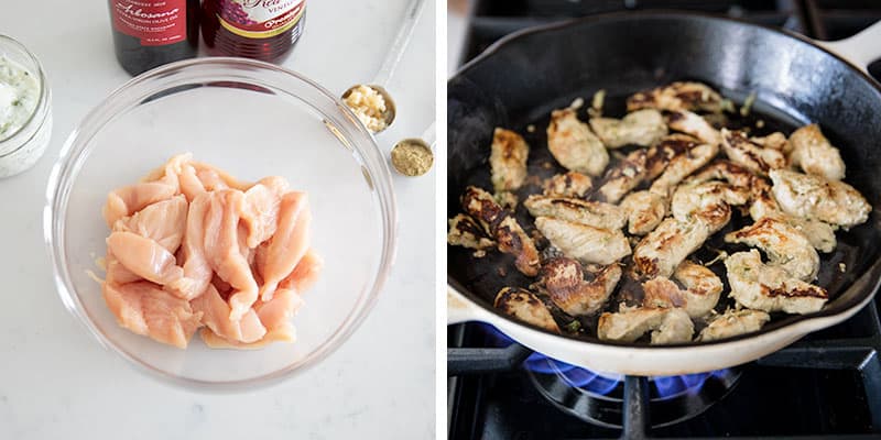 Cooking chicken on skillet.