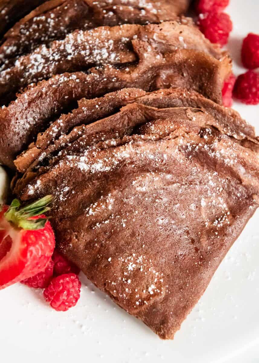 The best chocolate crepes on a plate. 