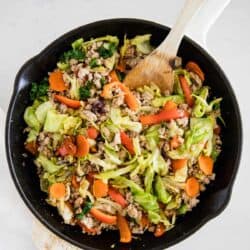 cooking egg roll filling in a skillet