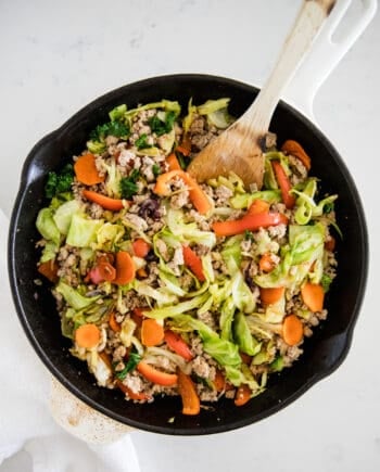 cooking egg roll filling in a skillet