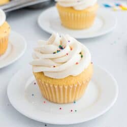 vanilla cupcake on white plate
