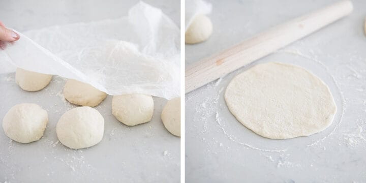 This easy homemade naan bread is super soft, chewy and delicious! You'll never go back to store-bought naan after trying this amazing recipe. rolling out naan bread