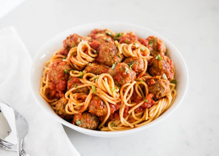 plate of spaghetti and meatballs