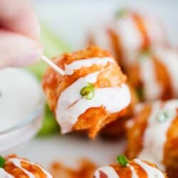 buffalo chicken meatball on toothpick