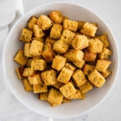 cornbread croutons in bowl