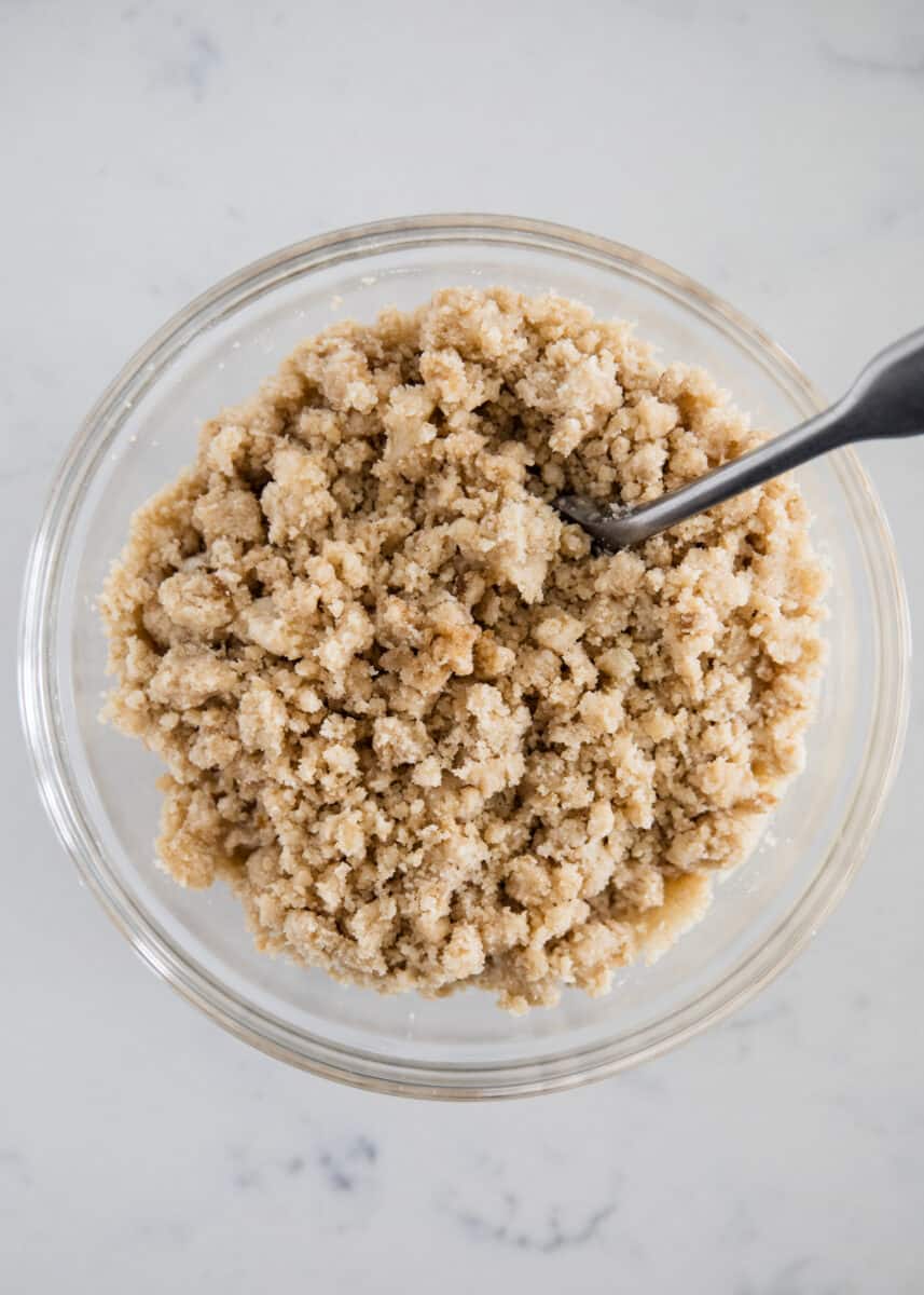 crumble topping in glass bowl