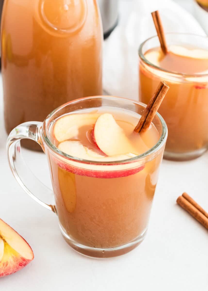 homemade apple cider in glass cup