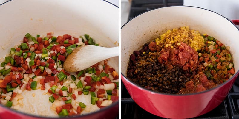 cooking taco soup in pan