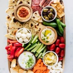 mezze platter on marble counter