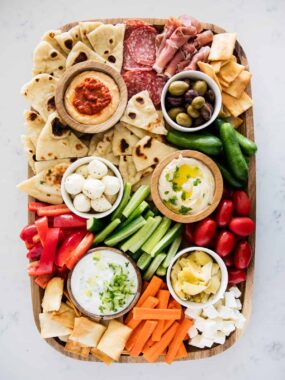 mezze platter on marble counter
