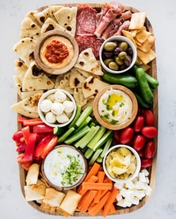 mezze platter on marble counter