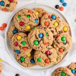 peanut butter m&m cookies on plate