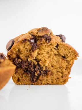 Bite taken from pumpkin chocolate chip muffin recipe.