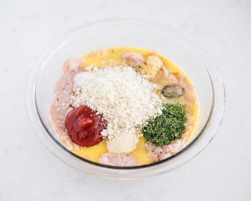 turkey meatloaf ingredients in bowl
