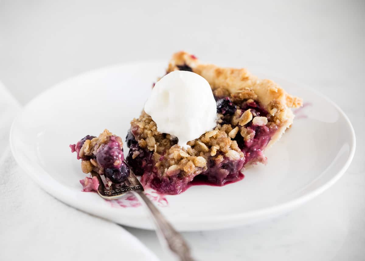 berry crumble pie on plate