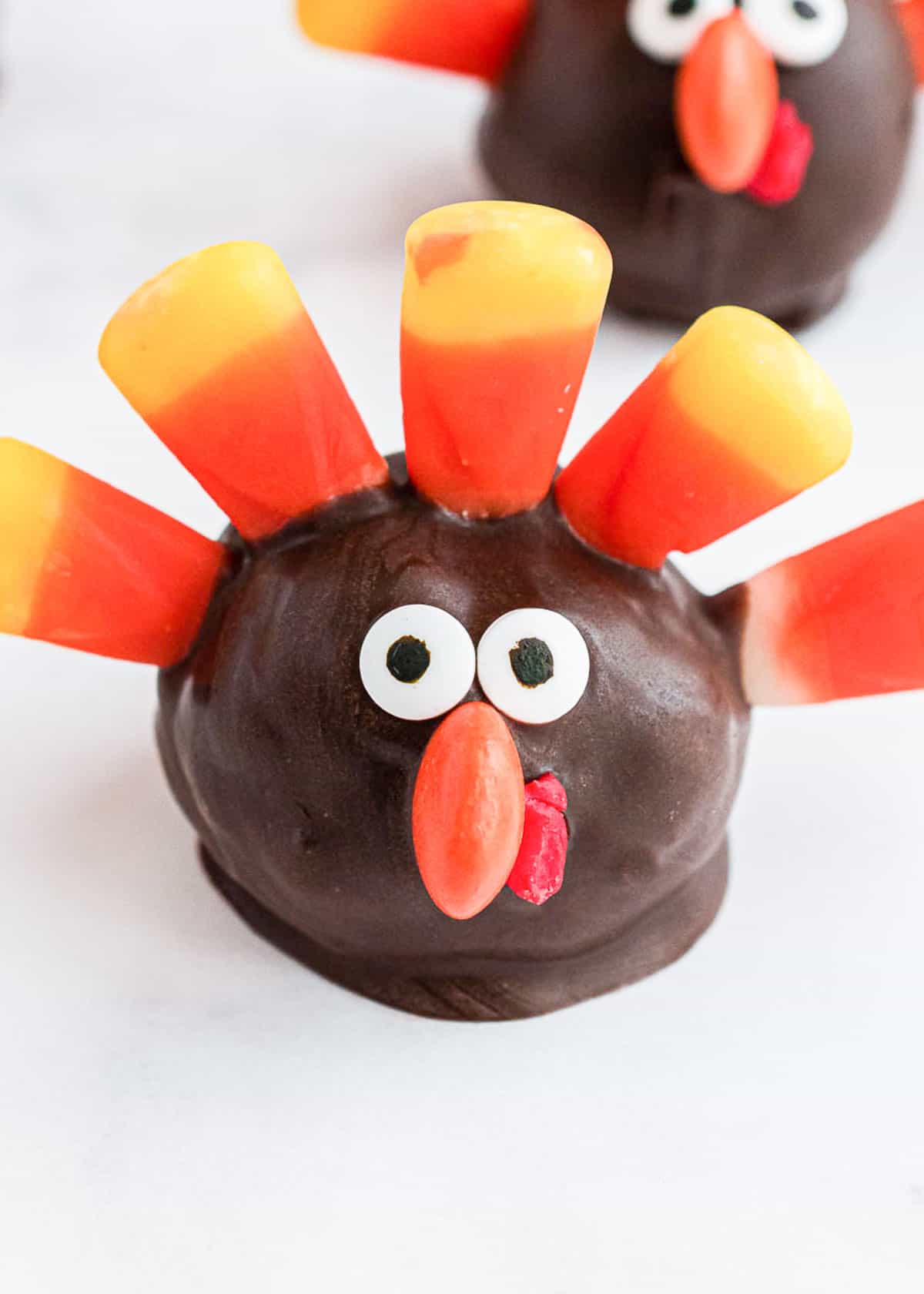 Turkey oreo balls on counter.