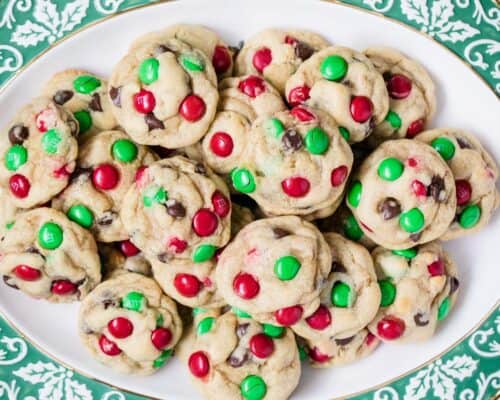M&M Christmas cookies on plate